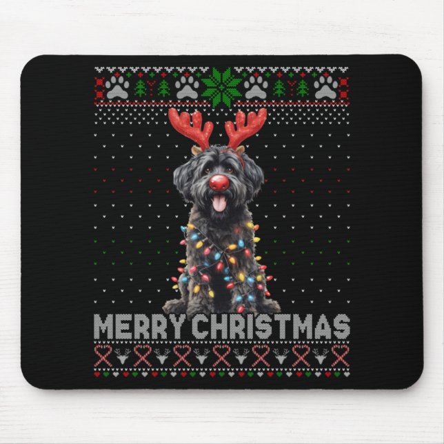 Merry Christmas Black Ao Dog Lover Ugly Xmas T Shi Mouse Mat (Front)