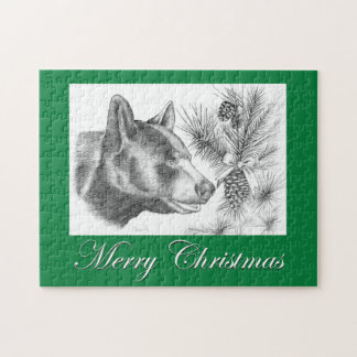 Merry Christmas Black Bear Jigsaw Puzzle