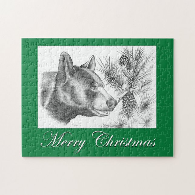 Merry Christmas Black Bear Jigsaw Puzzle (Horizontal)