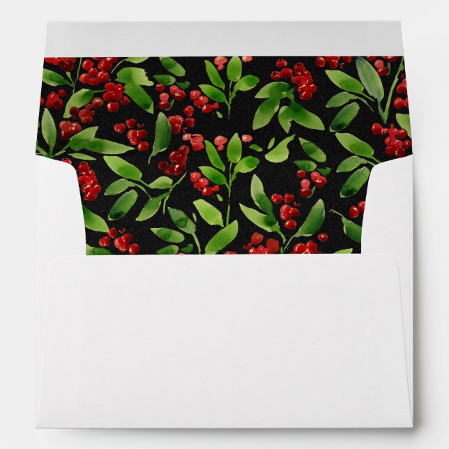 Merry Christmas Black Botanical with Address Envelope (Back (Bottom))