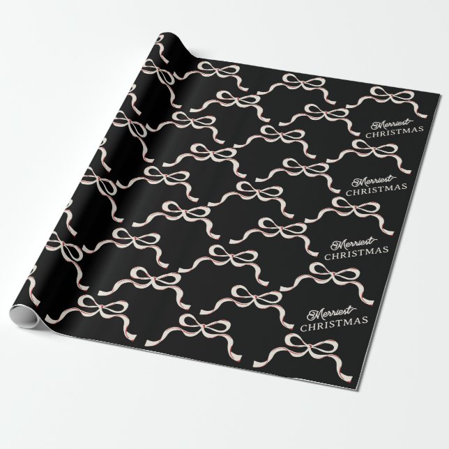 Merry Christmas Black Bows modern Wrapping Paper (Unrolled)