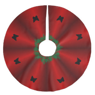 Merry Christmas! Black Butterfly on Red Rainbow Brushed Polyester Tree Skirt