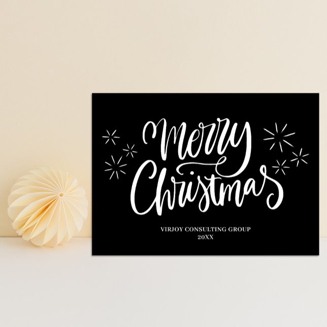 Merry Christmas Black Calligraphy Business Modern Holiday Card (Creator Uploaded)