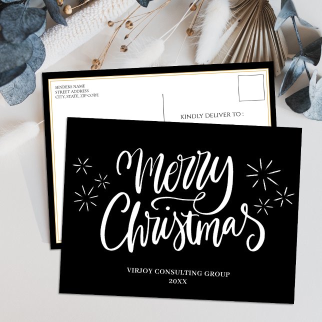 Merry Christmas Black Calligraphy Business Modern Holiday Postcard (Creator Uploaded)