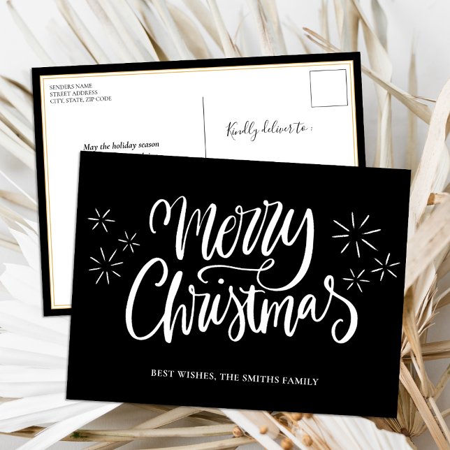 Merry Christmas Black Calligraphy Modern Non Photo Holiday Postcard (Creator Uploaded)