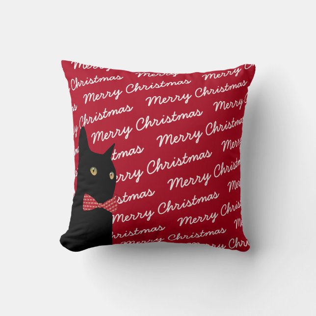 Merry Christmas Black Cat Cushion (Front)