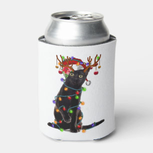 Merry Christmas Black Cat Light Christmas Merry Can Cooler