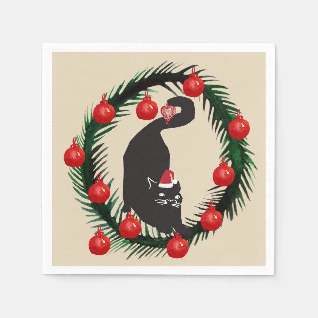 Merry Christmas, Black Cat Napkin (Front)