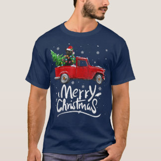 Merry Christmas Black Cat Riding Red Truck Christm T-Shirt
