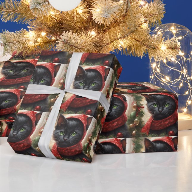 Merry Christmas Black Cat  Wrapping Paper (Holidays)