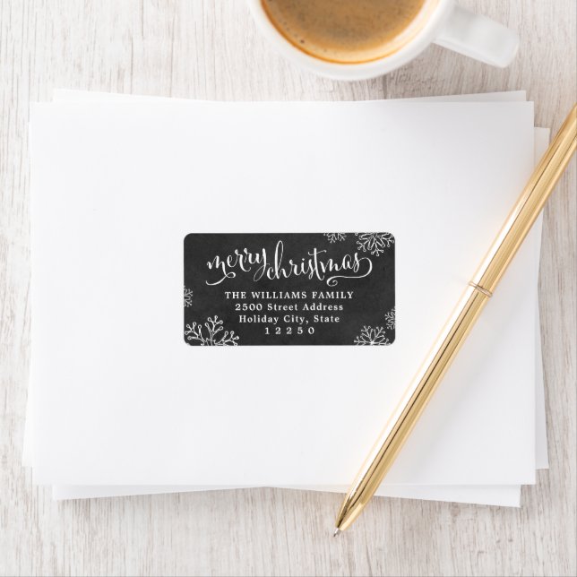 Merry Christmas Black Chalkboard Snowflake Label (Insitu)