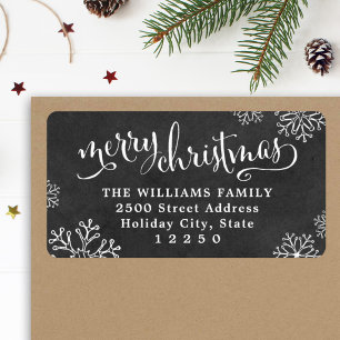 Merry Christmas Black Chalkboard Snowflake Label