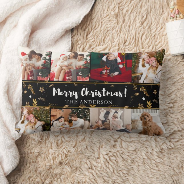 Merry Christmas Black Elegant Modern Photos Lumbar Cushion (Blanket)