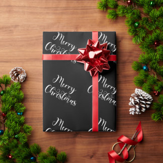 Merry Christmas Black Gift Wrapping Paper 