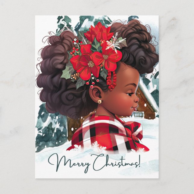 Merry Christmas Black Girl Melanin Girls Xmas Snow Postcard (Front)