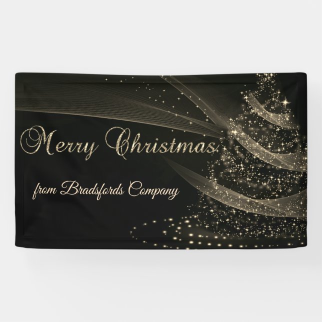 Merry Christmas, Black Gold Christmas Tree Banner (Horizontal)