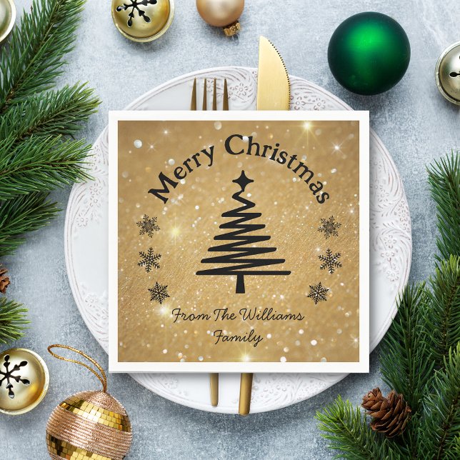 merry christmas black gold glitters luxury holiday napkin (Creator Uploaded)