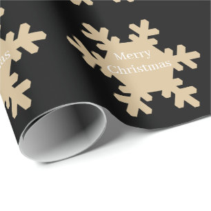 Merry Christmas Black Gold Snowflake Patterns 2025 Wrapping Paper
