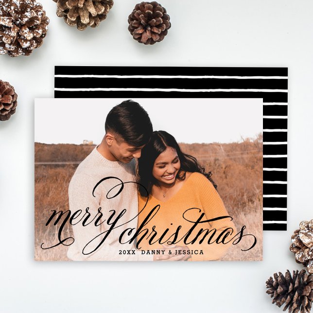 Merry Christmas Black Handwritten Script Photo Holiday Card (Creator Uploaded)
