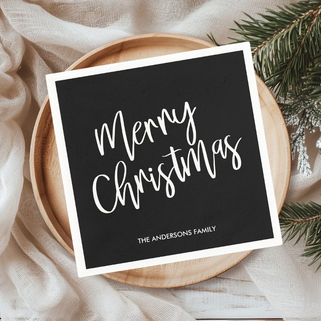 Merry Christmas Black Holiday Napkin (Creator Uploaded)