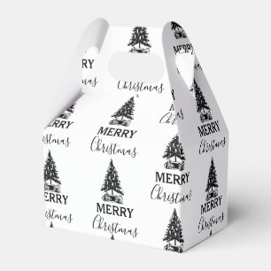 Merry Christmas Black & Kraft Vintage Xmas Tree Favour Box