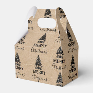 Merry Christmas Black & Kraft Vintage Xmas Tree Favour Box