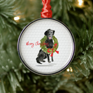 Merry Christmas Black Lab Dog Wreath Holly Pets Metal Tree Decoration