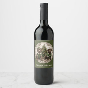 Merry Christmas Black Labrador Retriever Puppy Wine Label