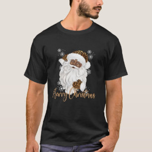 Merry christmas black leopard santa claus  T-Shirt