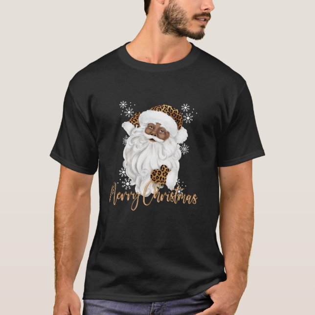 Merry christmas black leopard santa claus  T-Shirt (Front)