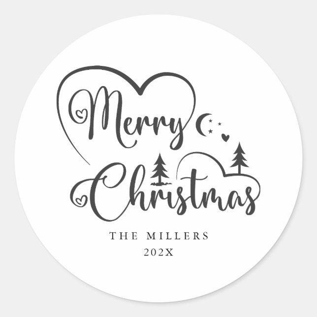 Merry Christmas Black Lettering Collection  Classic Round Sticker (Front)