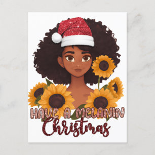 Merry Christmas Black Melanin Woman Xmas Afro Tree Holiday Postcard