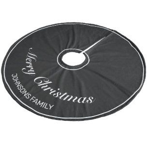Merry Christmas Black Minimalist Modern Fleece Tree Skirt