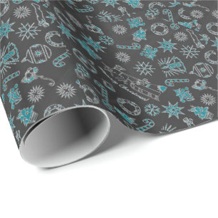 Merry Christmas Black Ocean Green Santa Symbols Wrapping Paper
