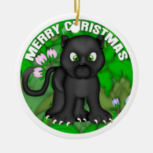 Merry Christmas Black Panther Ceramic Tree Decoration