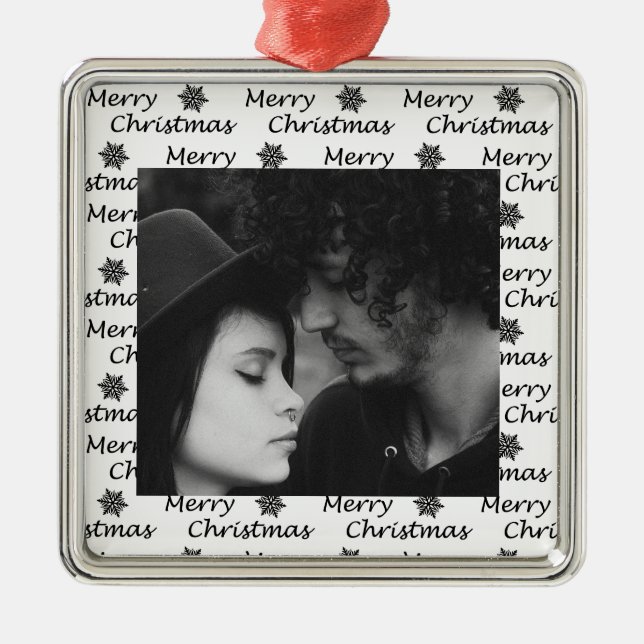 Merry Christmas  Black Photo   Metal Tree Decoration (Front)