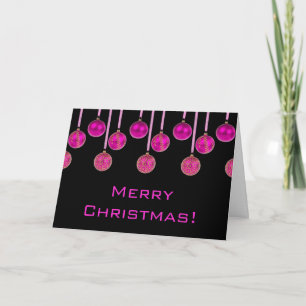 Merry Christmas Black Pink Gold Baubles Card