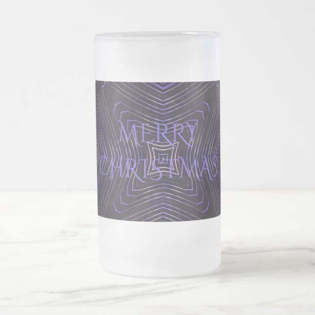 Merry Christmas Black Purple Kaleidoscope Design Frosted Glass Beer Mug (Center)