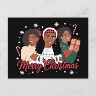 Merry Christmas Black Queen Girl African Melanin Holiday Postcard