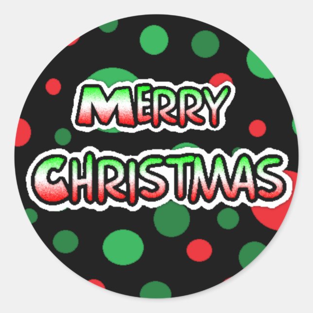 Merry Christmas Black, Red Green Polka Dot Classic Round Sticker (Front)