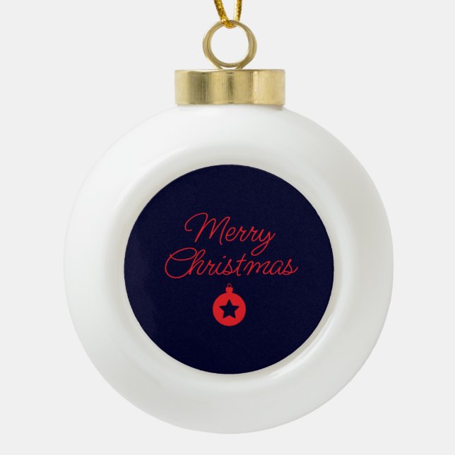 Merry Christmas Black Rock Blue Classical Unique Ceramic Ball Christmas Ornament (Front)