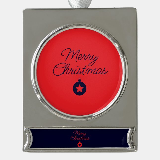 Merry Christmas Black Rock Blue Classical Unique Silver Plated Banner Ornament (Front)