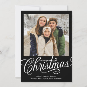 Merry Christmas Black Script Family Photo Holiday Card