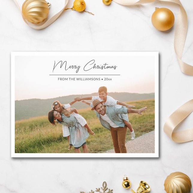  Merry Christmas Black Script Overlay Border Photo Holiday Card (Creator Uploaded)