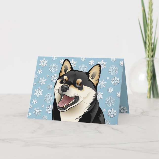 Merry Christmas Black Shiba Inu Customisable Card (Front)