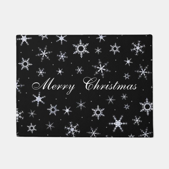 Merry Christmas Black Snowflakes Doormat (Front)