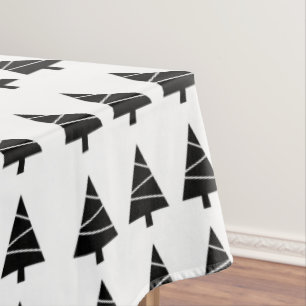 Merry Christmas Black Trees Tablecloth