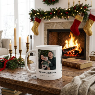 Merry Christmas Black Typography 3-Photo Gift Coffee Mug