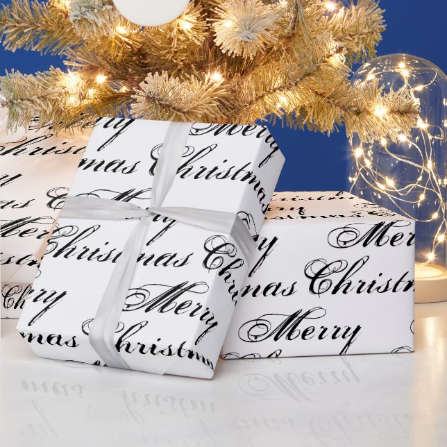 Merry Christmas black white calligraphy elegant Wrapping Paper (Holidays)
