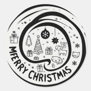 Merry christmas black & white classic round sticker